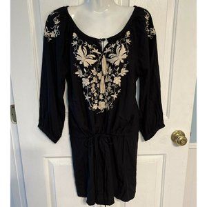 Lucky Brand Dress Bohemian Tassel Embroidered Small Black